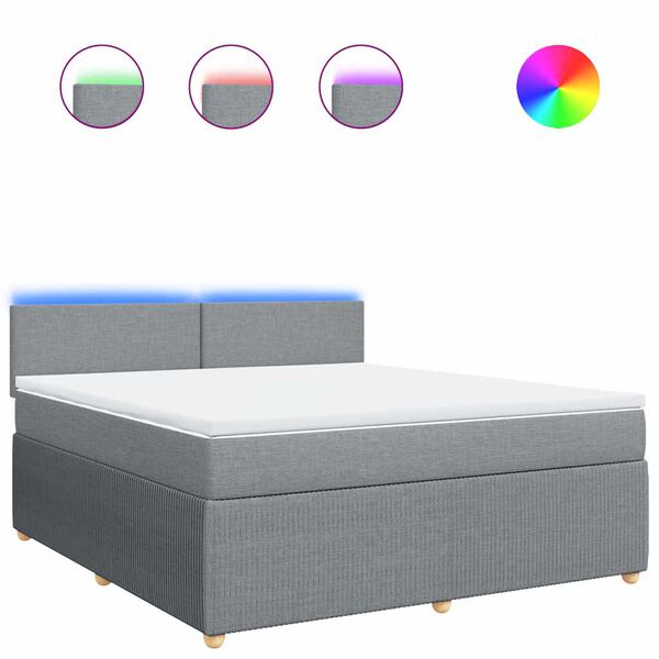 vidaXL Ł&oacute;żko kontynentalne z materacem, jasnoszare, tkanina, 180x200cm