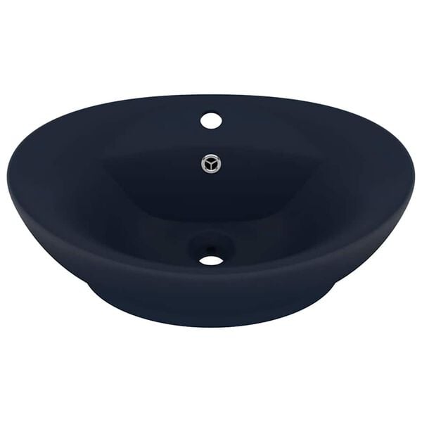 vidaXL Owalna umywalka z przelewem, matowy granat, 58,5x39cm, ceramika