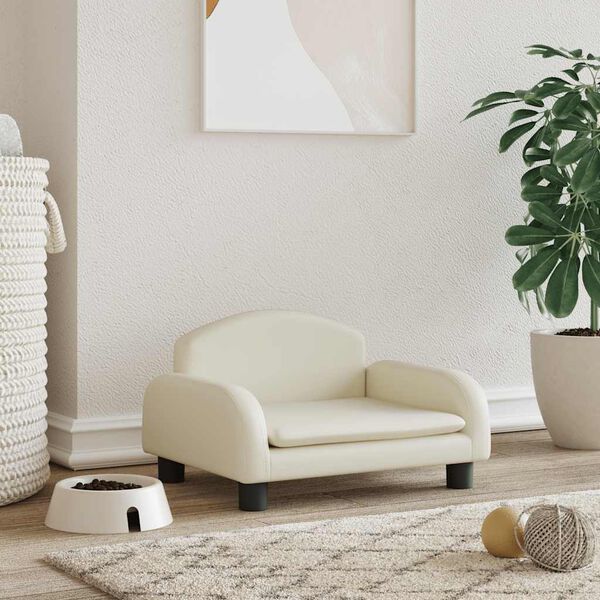 vidaXL Legowisko dla psa, kremowe, 50x40x30 cm, sztuczna skóra