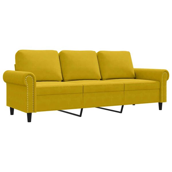 vidaXL Sofa 3-osobowa, ż&oacute;łty, 180 cm, tapicerowana aksamitem