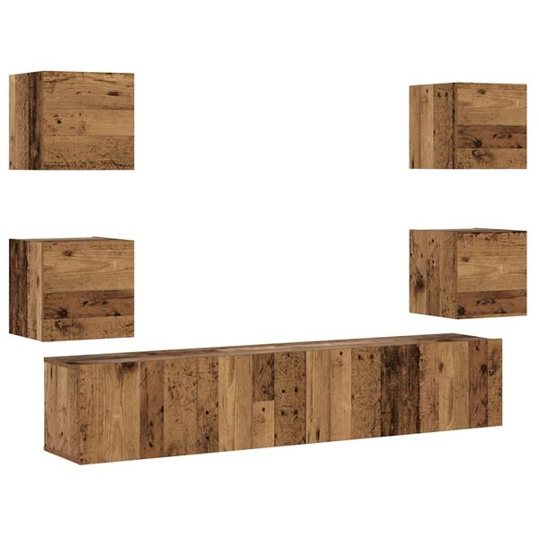 vidaXL Wiszące szafki telewizyjne, 6 szt., stare drewno