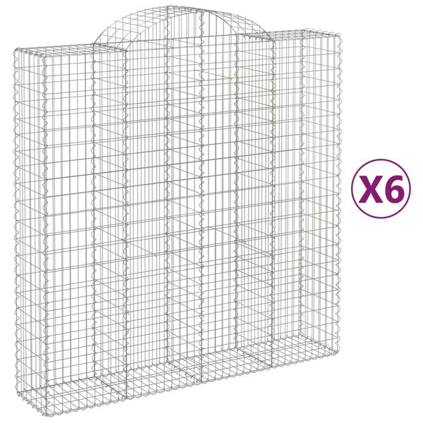 vidaXL Kosze gabionowe, 6 szt, 200x50x200/220 cm, galwanizowane żelazo