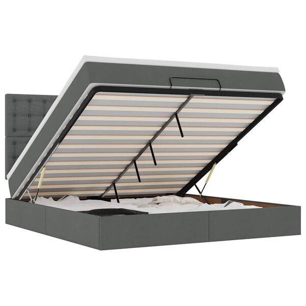 vidaXL Rama ł&oacute;żka otomana z materacem, szara, 180x200 cm, tkanina