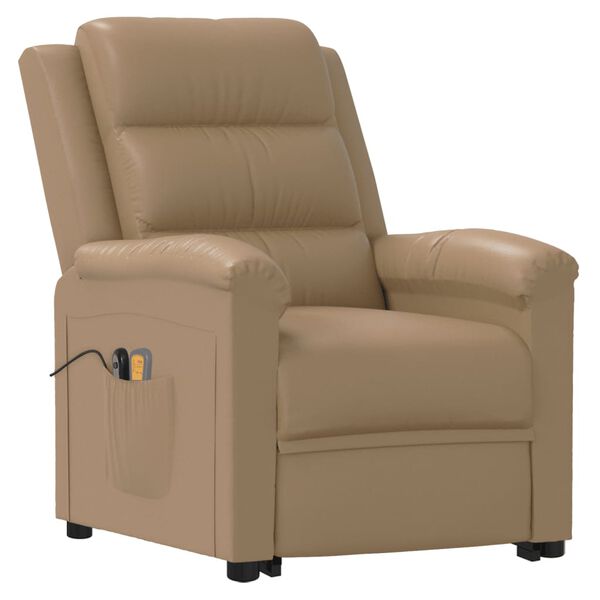 vidaXL Podnoszony fotel masujący, cappuccino, sztuczna sk&oacute;ra