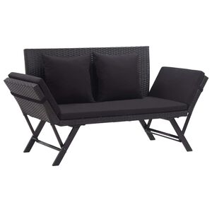 vidaXL Ławka ogrodowa z poduszkami, 176 cm, czarna, polirattan