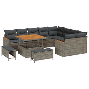 vidaXL Zestaw Sof na Ogr&oacute;d z poduszką 12 pcs Szary Rattan poli