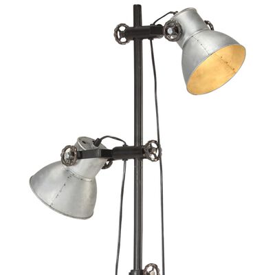 vidaXL Lampa podłogowa z 2 kloszami, srebrna, E27, żeliwo