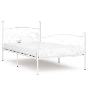 vidaXL Rama ł&oacute;żka ze stelażem z listw, biała, metalowa, 90 x 200 cm