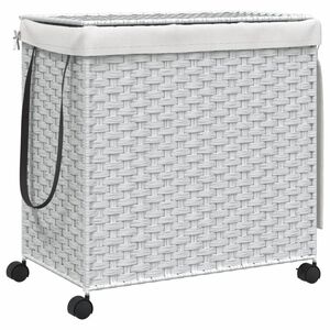 vidaXL Kosz na pranie z k&oacute;łkami, biały, 60x35x60,5 cm, rattan
