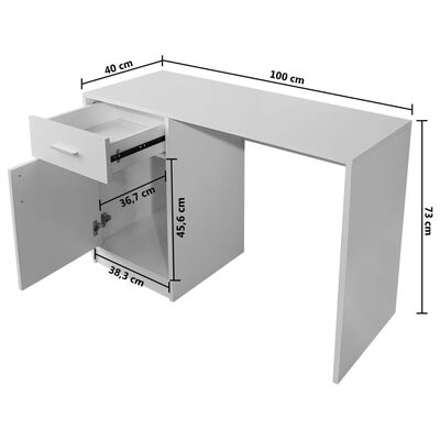 vidaXL Biurko z szufladą i szafką w kolorze białym 100x40x73 cm