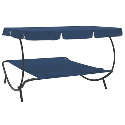 vidaXL Leżak ogrodowy z baldachimem i poduszkami, niebieski