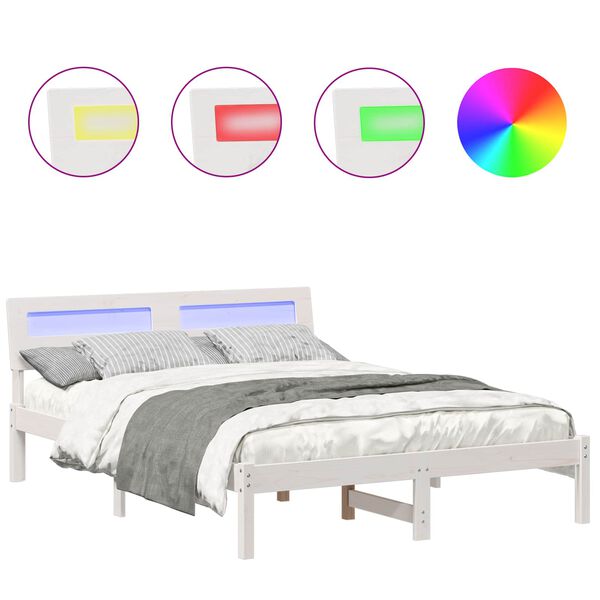 vidaXL Ramka ł&oacute;żka Z zagł&oacute;wkiem Biały 135 x 190 cm Lite drewno sosnowe