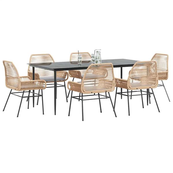 vidaXL 7-częściowy zestaw ogrodowy poduszkami brązowy polirattan szkło