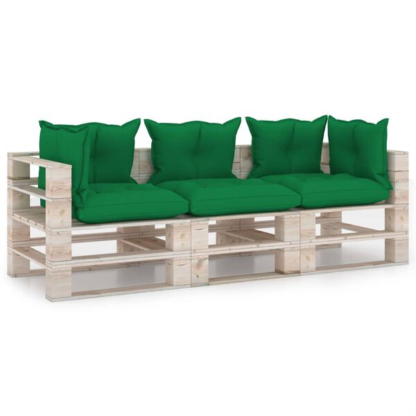 vidaXL Ogrodowa sofa 3-os. z palet, z poduszkami, drewno sosnowe