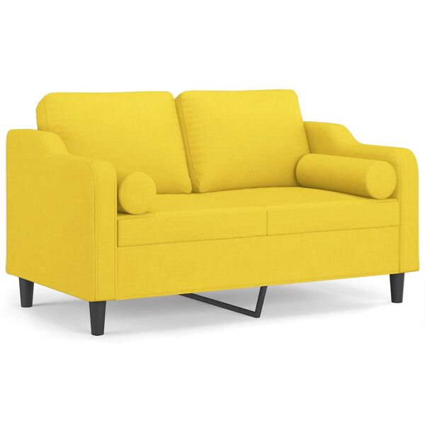 vidaXL 2-osobowa sofa z poduszkami, jasnoż&oacute;łta, 120 cm, tkanina