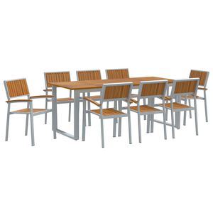 vidaXL Zestaw do jadalni w ogrodzie 9 szt. Szary 200 x 90 x 75 cm