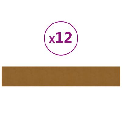 vidaXL Panele ścienne, 12 szt., brązowe, 90x15 cm, aksamit, 1,62 m²