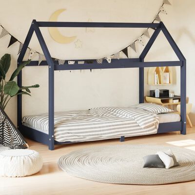 vidaXL Rama łóżka dziecięcego, szara, lite drewno sosnowe, 70 x 140 cm