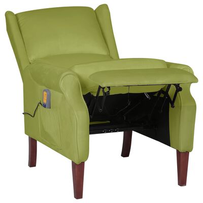 vidaXL Rozkładany fotel masujący, jasnozielony, obity aksamitem