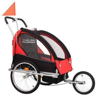 vidaXL Rowerowa przyczepka dla dzieci/wózek 2-w-1, czarno-czerwona