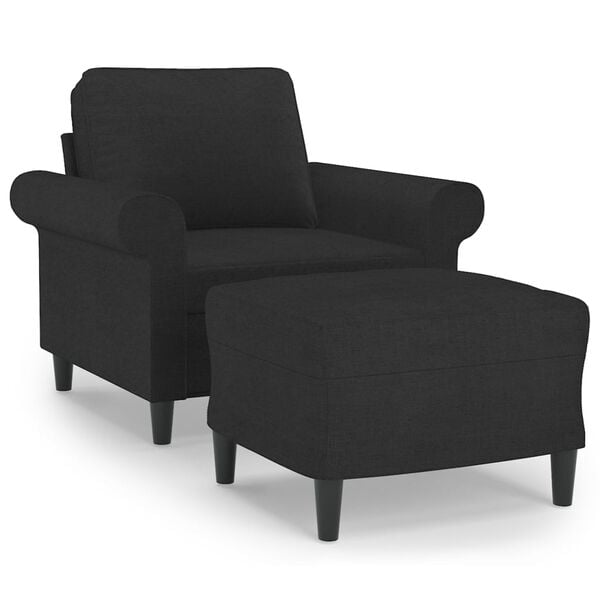 vidaXL Fotel z podn&oacute;żkiem, czarny, 60 cm, obity tkaniną