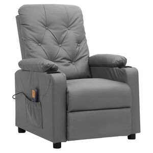 vidaXL Fotel masujący, szary, obity sztuczną sk&oacute;rą