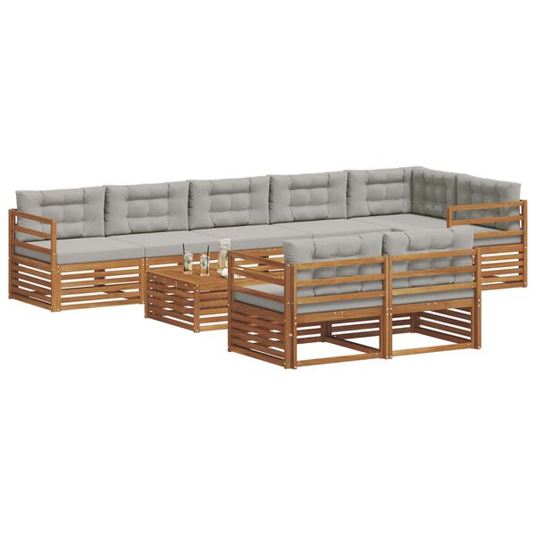 vidaXL Zestaw sof na zewnątrz z poduszką 9 pcs Naturalny i Jasny Szary