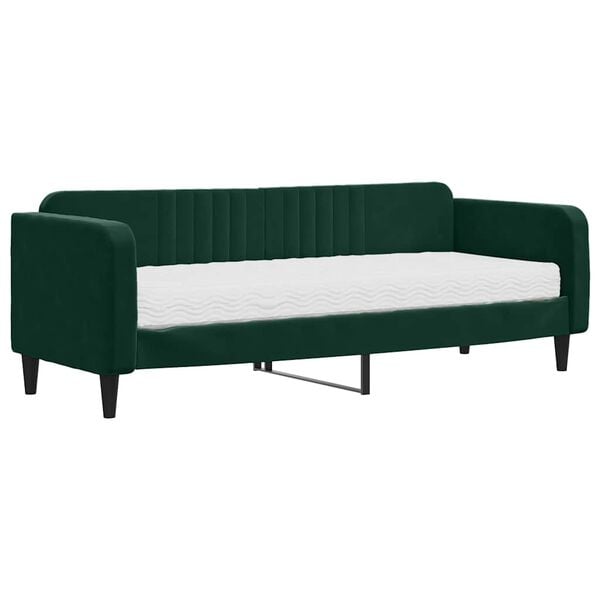 vidaXL Sofa z materacem do spania, ciemnozielona, 80x200 cm, aksamit