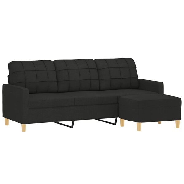 vidaXL 3-osobowa sofa z podn&oacute;żkiem, czarna, 180 cm, tkaniną