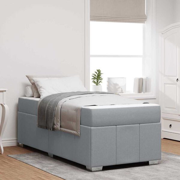 vidaXL Ramka ł&oacute;żka z materacem Jasnoszary 90 x 190 cm tkanina