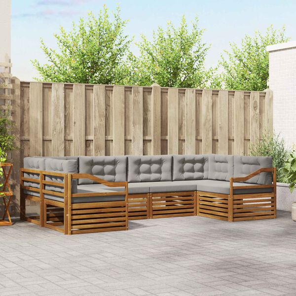 vidaXL Zestawy sof 6 pcs Naturalny i Jasny Szary Lite Drewno Akacji