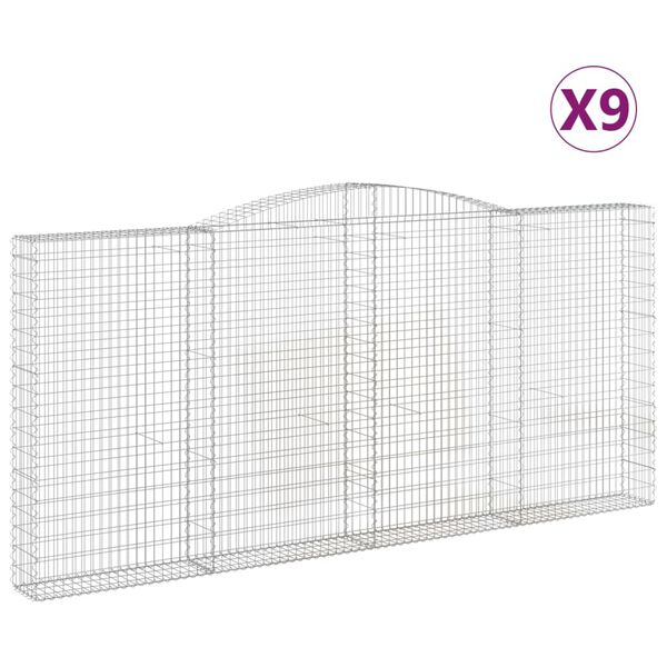 vidaXL Kosze gabionowe, 9 szt, 400x30x180/200 cm, galwanizowane żelazo