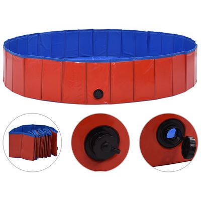 vidaXL Składany basen dla psa, czerwony, 160 x 30 cm, PVC