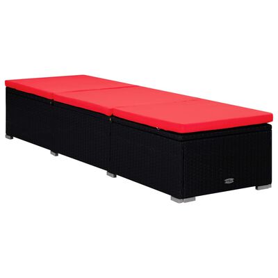 vidaXL Leżak z poduszką i stolikiem, polirattan, czerwony