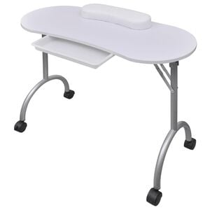 vidaXL Składany stolik do manicure z k&oacute;łeczkami, biały
