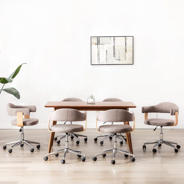 vidaXL Obrotowe krzesła stołowe, 6 szt., taupe, gięte drewno i tkanina