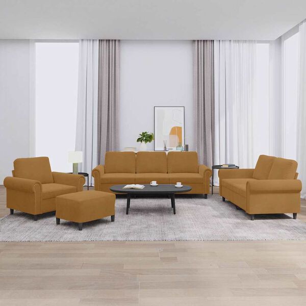 vidaXL 4-cz. komplet wypoczynkowy z poduszkami, brązowy, aksamit