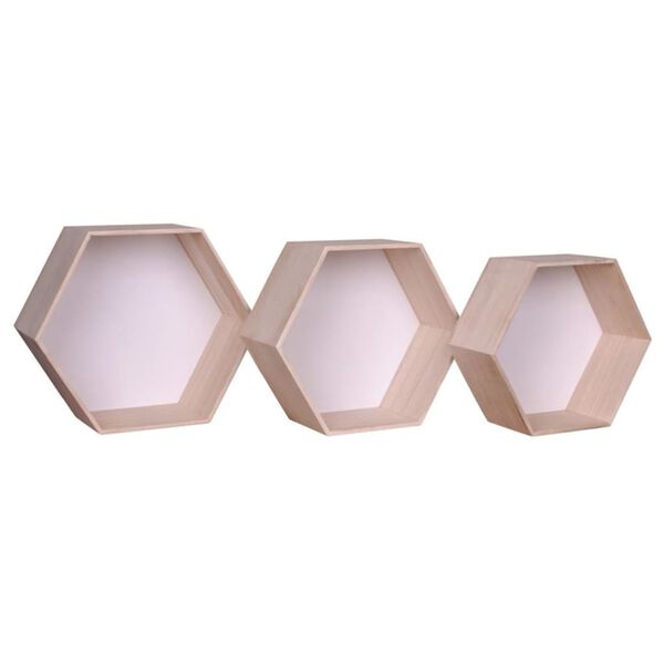 House Nordic Zestaw 3 p&oacute;łek Eva, biel i naturalny kolor drewna