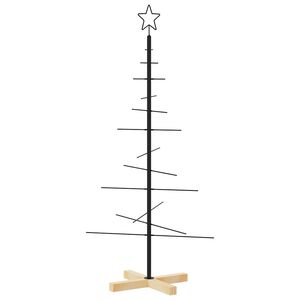 vidaXL Metalowa choinka z drewnianą podstawą, czarna, 120 cm