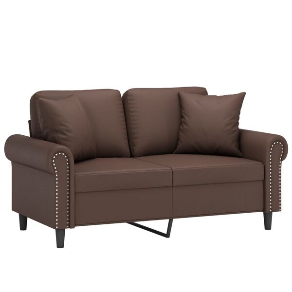 vidaXL 2-osobowa sofa z poduszkami, brązowa, 120 cm, sztuczna sk&oacute;ra