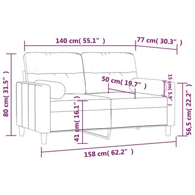 vidaXL 2-osobowa sofa z poduszkami, jasnoszara, 140 cm, tkanina