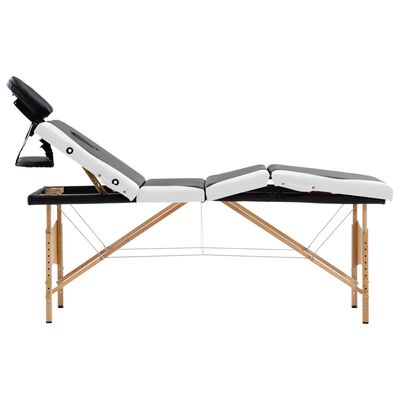 vidaXL Składany stół do masażu, 4-strefowy, drewniany, czarno-biały
