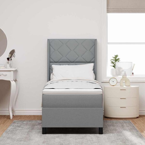 vidaXL Ł&oacute;żko z sprężyną LED z materacem Jasnoszary 80 x 200 cm tkanina