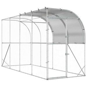 vidaXL Kurnik przy ścianie srebrny 400 x 100 x 215 cm Stal ocynkowana
