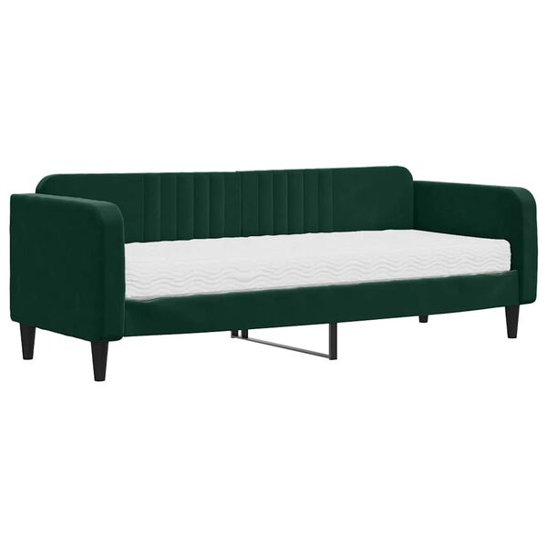 vidaXL Sofa z materacem do spania, ciemnozielona, 80x200 cm, aksamit