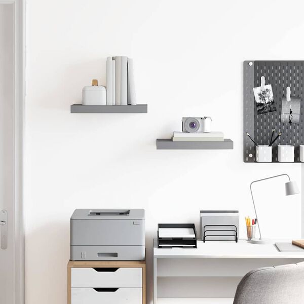 vidaXL P&oacute;łki ścienne, 2 szt., szare, 40x23x3,8 cm, MDF