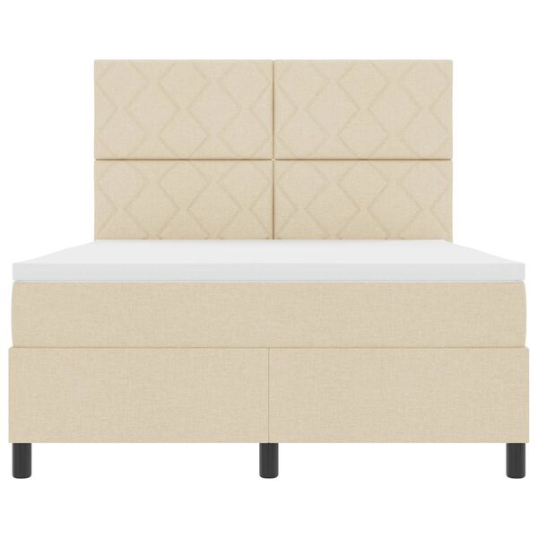 vidaXL Ł&oacute;żko sprężynowe z materacem z LED Kremowy 160 x 200 cm tkanina