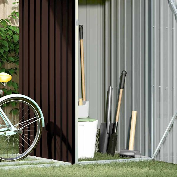 vidaXL Szopa z wiatą na drewno, brązowa, 245x98x159 cm, stal