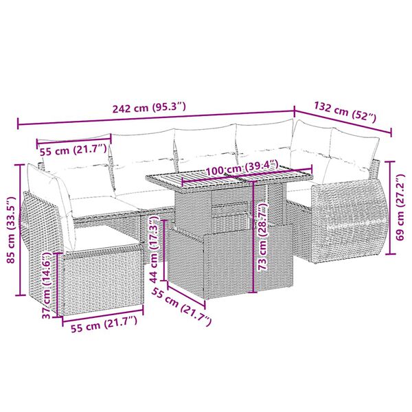 vidaXL 7-cz. zestaw wypoczynkowy do ogrodu, z poduszkami, beżowy