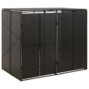 vidaXL Osłona na 2 kosze na śmieci, czarna, 140x80x117 cm, polirattan